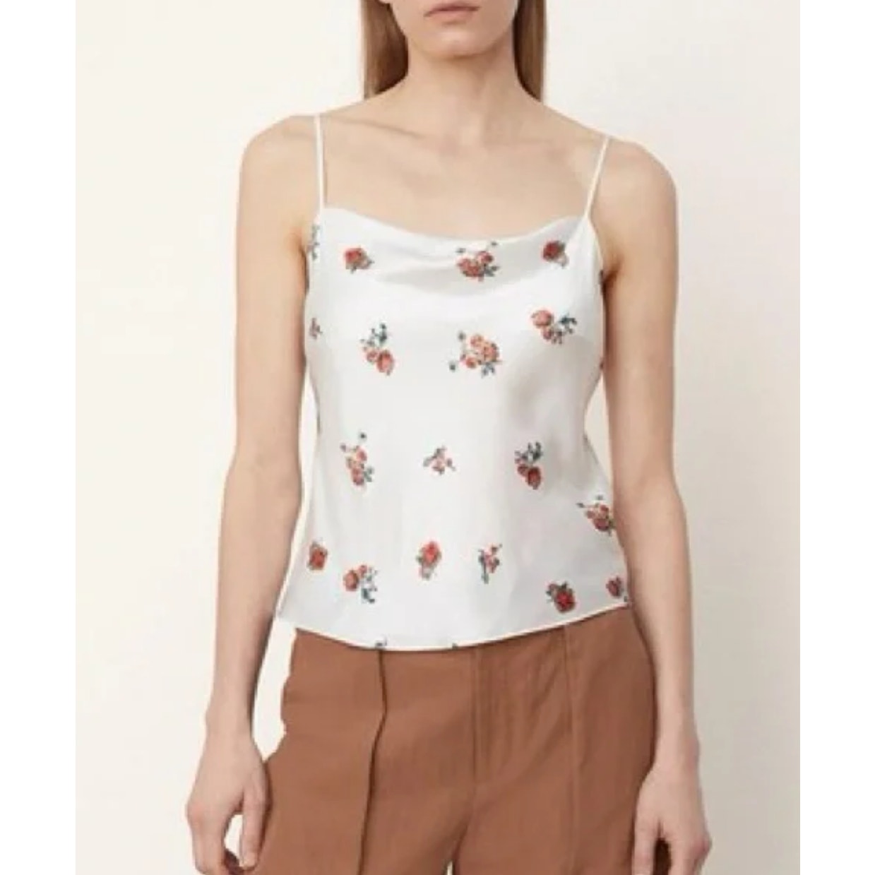 Vince Floral Camisole Tank 100% Silk White Ikat Flowers Medium